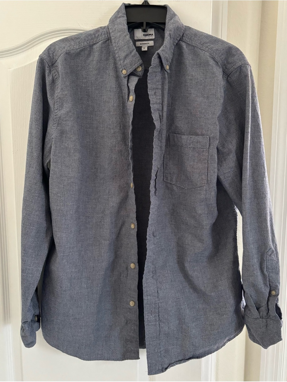 Sonoma Casual Button-Down Shirt in Heather Blue-Grey